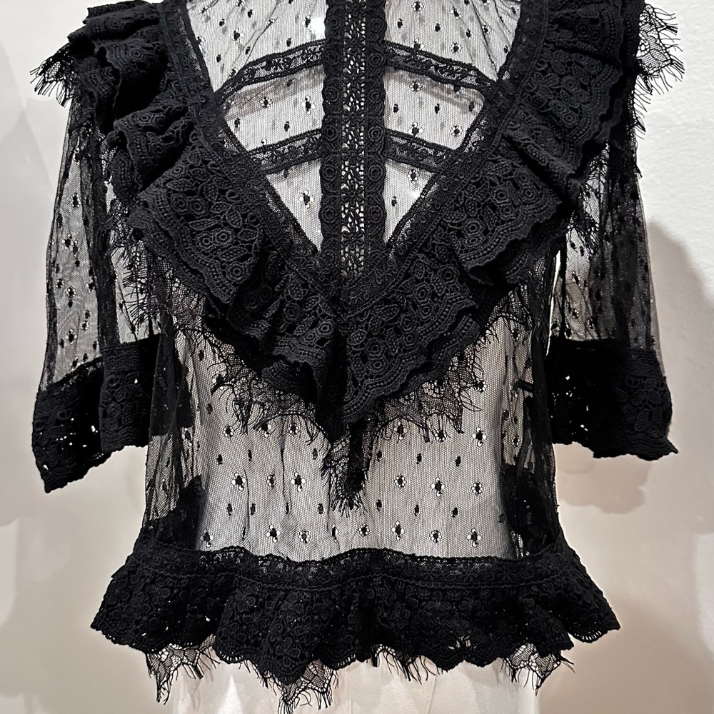 The Kooples Black Sheer Lace Blouse
